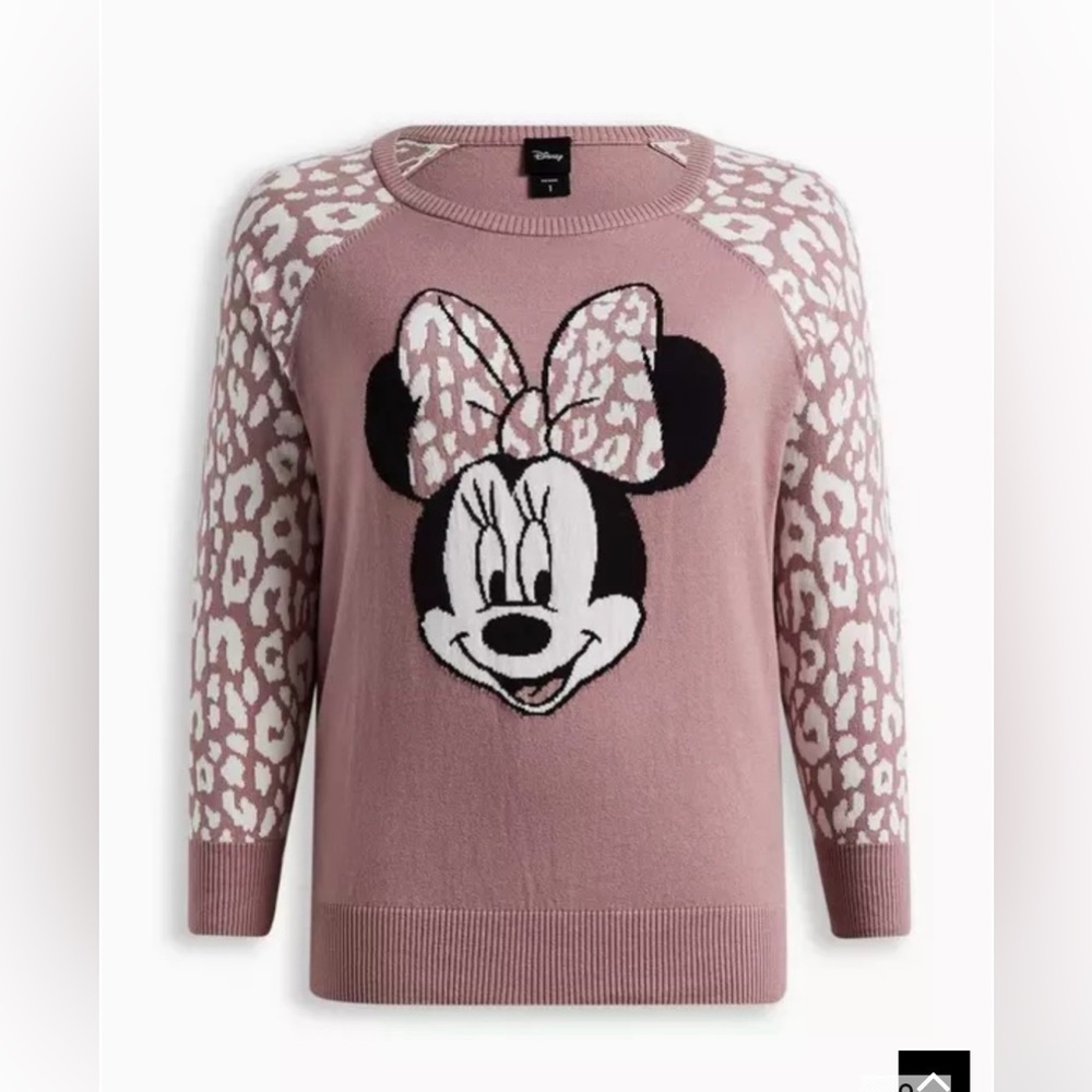 TORRID: Disney Minnie Mouse Pullover Leopard Raglan Sweater in Mauve - Picture 5 of 12